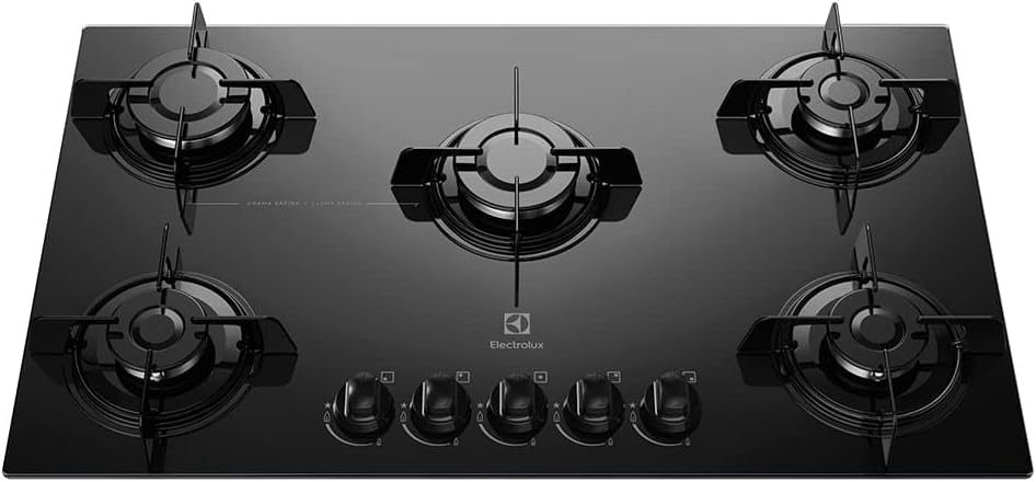 Cooktop Electrolux KE5GP com mesa de vidro preta e cinco bocas