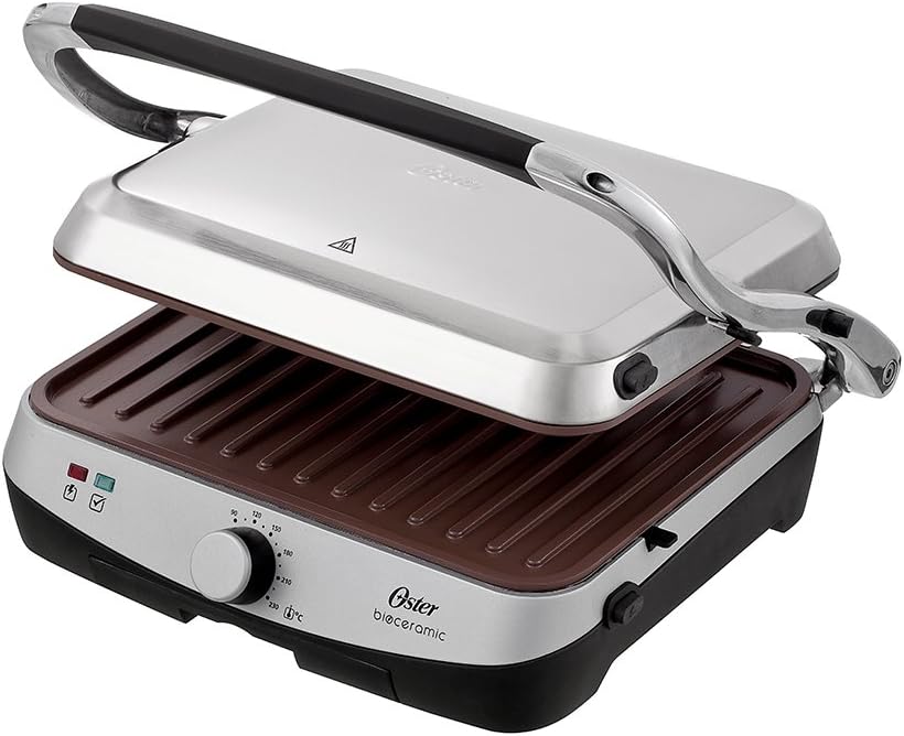 Grill Elétrico Oster Bioceramic com acabamento inox
