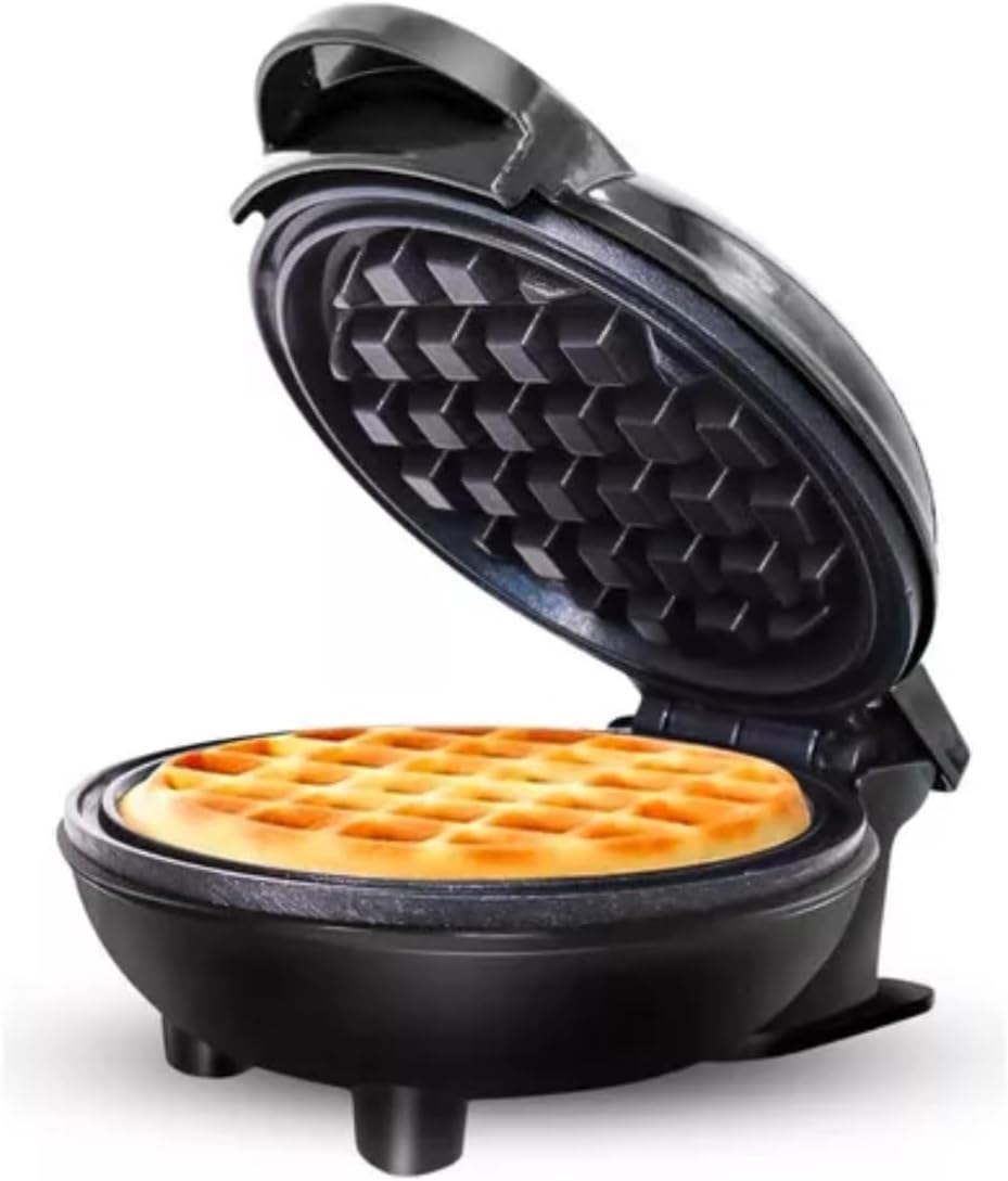 Mini Máquina de Waffle Hyllis preta, formato redondo
