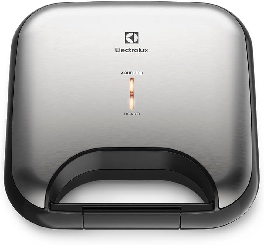 Sanduicheira Electrolux Efficient ESG20 inox aberta mostrando placa antiaderente